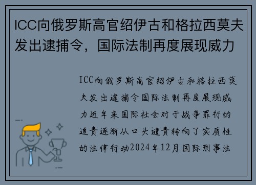 ICC向俄罗斯高官绍伊古和格拉西莫夫发出逮捕令，国际法制再度展现威力