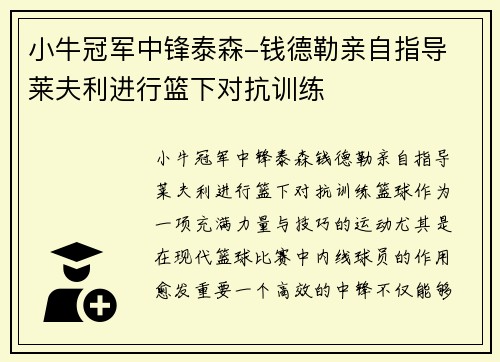 小牛冠军中锋泰森-钱德勒亲自指导 莱夫利进行篮下对抗训练